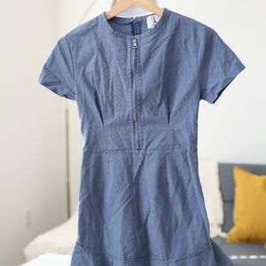 Denim Mini Dress with Front Zipper